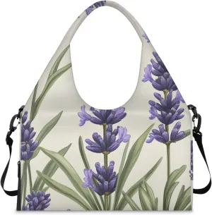 Gym Bag for Women Lavenders Theme Duffel Bag with Shoe Compartment and Yoga Mat Holder Portable Weekender Bags Travel Tote Bags