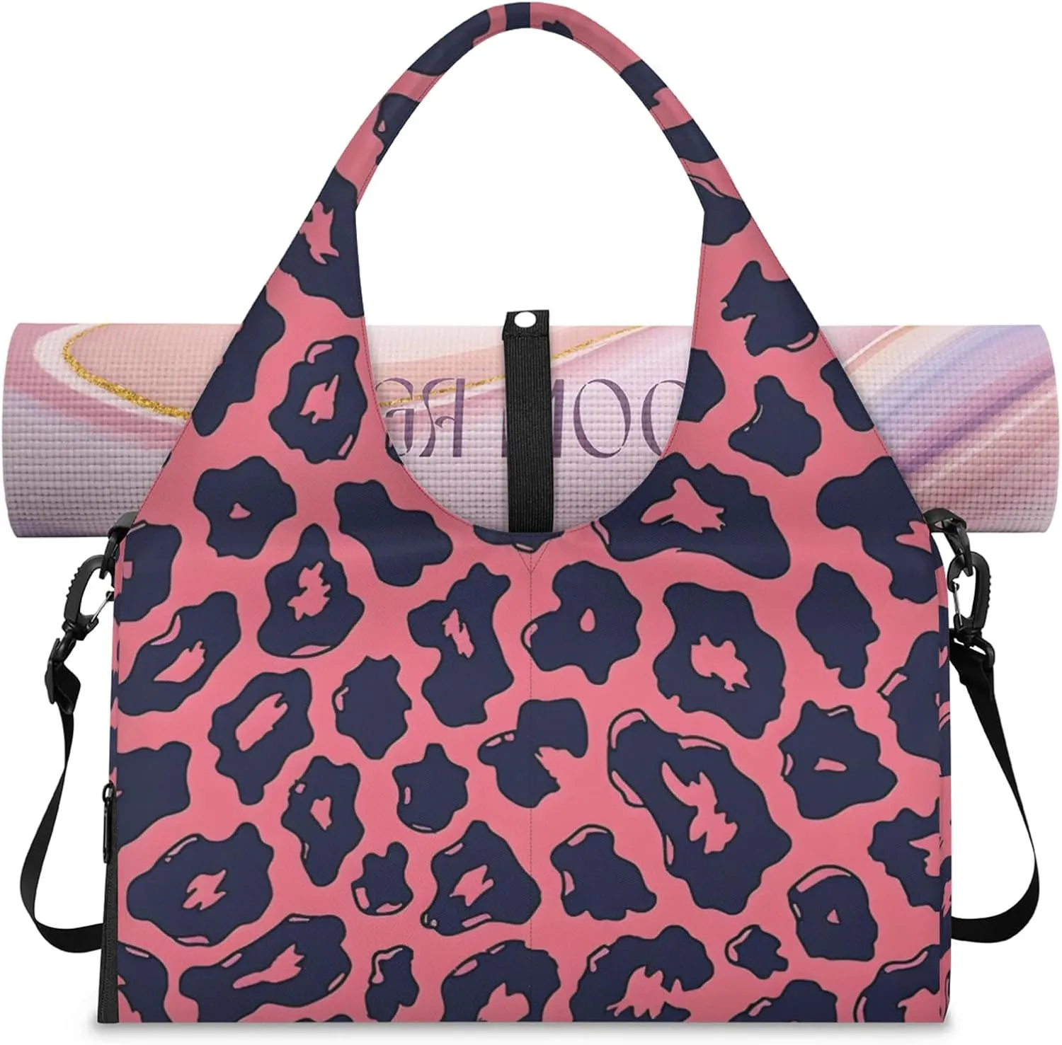 Gym Bag for Women Leopards Prints Duffel Bag with Shoe Compartment and Yoga Mat Holder Portable Weekender Bags Travel Tote Bags