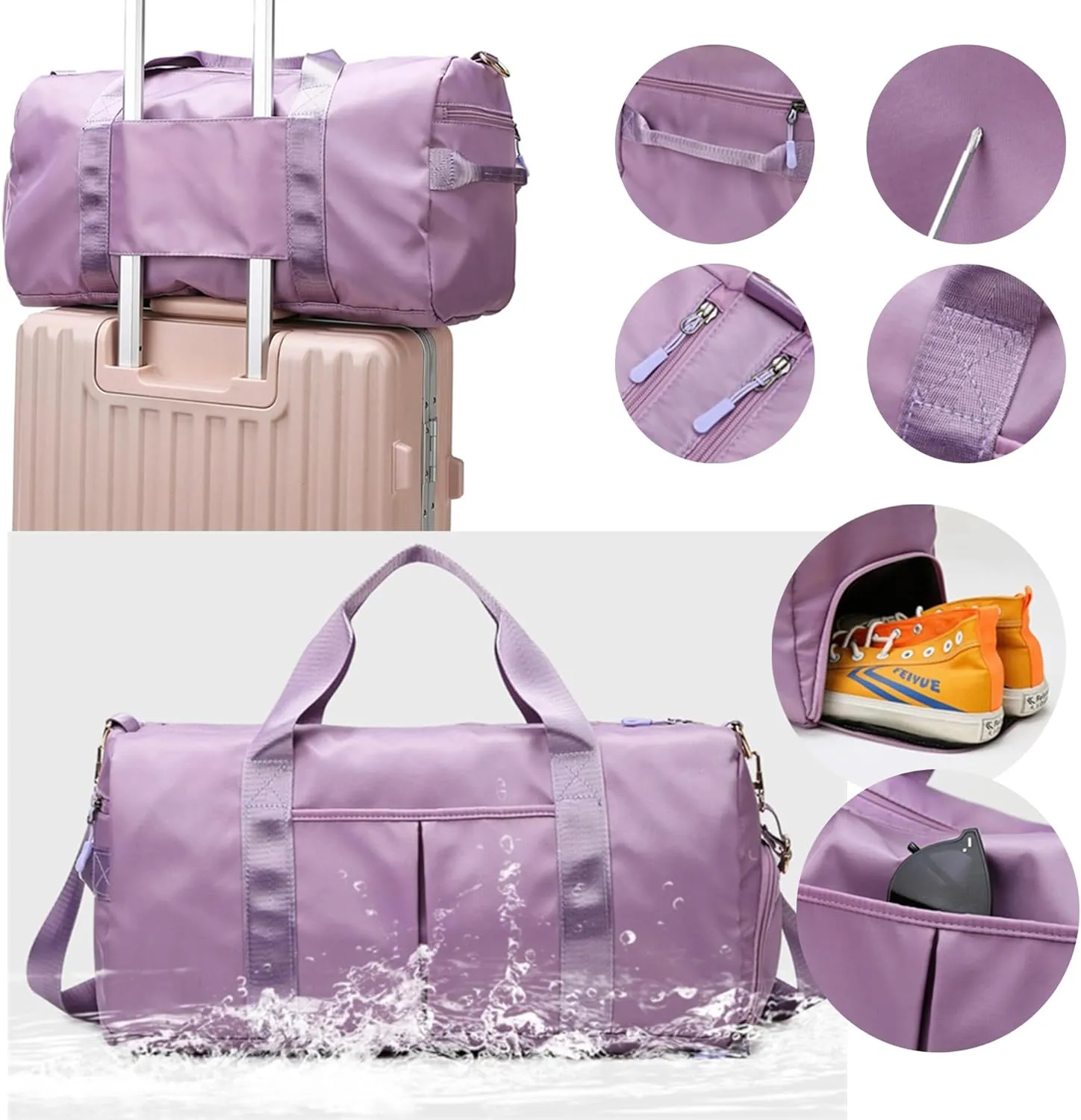 Gym Bag for Women Men with Shoes Compartment Waterproof Weekend Overnight Duffel Bags for Swimming Yoga Outdoor Activities (Grey)
