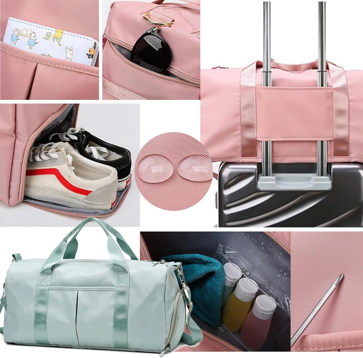 Gym Bag for Women Men with Shoes Compartment Waterproof Weekend Overnight Duffel Bags for Swimming Yoga Outdoor Activities (Grey)