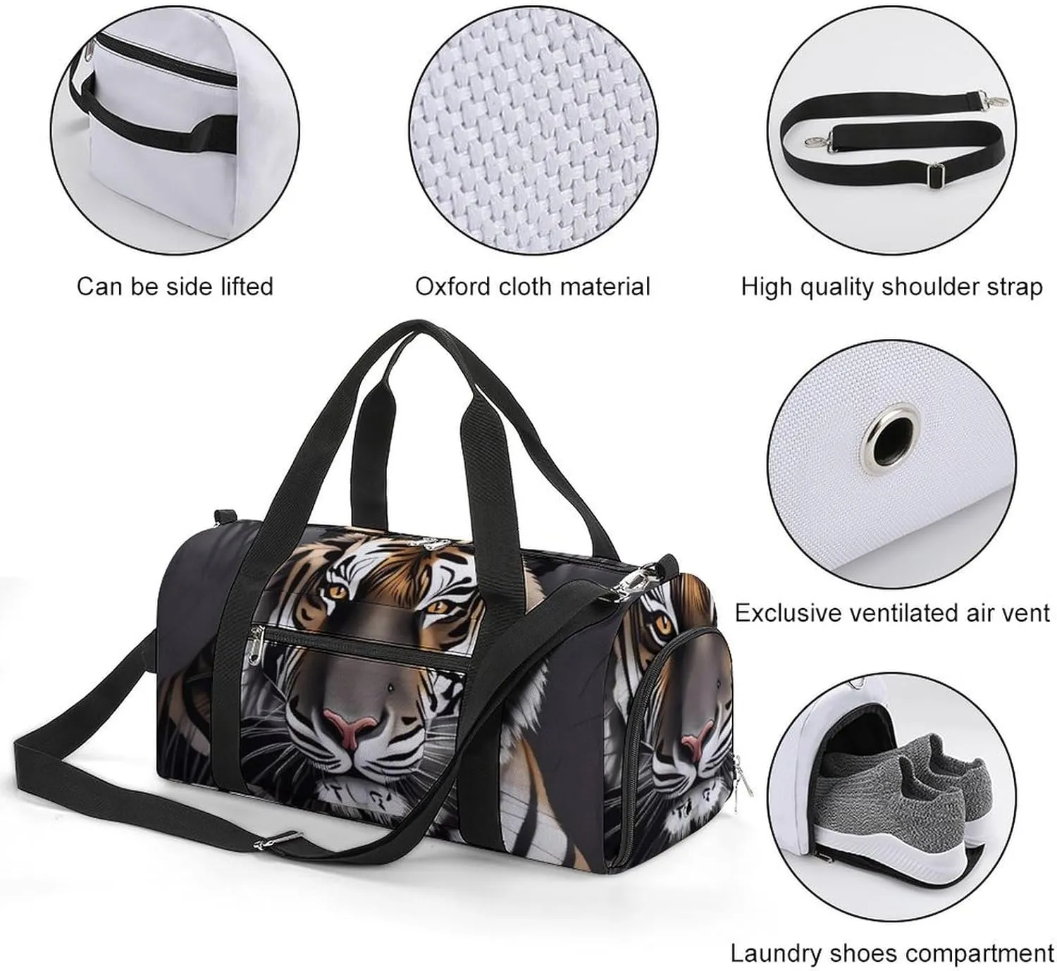 Gym Bag Tiger at Rest Duffel Bag for Men Women Travel Overnight Bag with Shoe Compartment Workout Bags