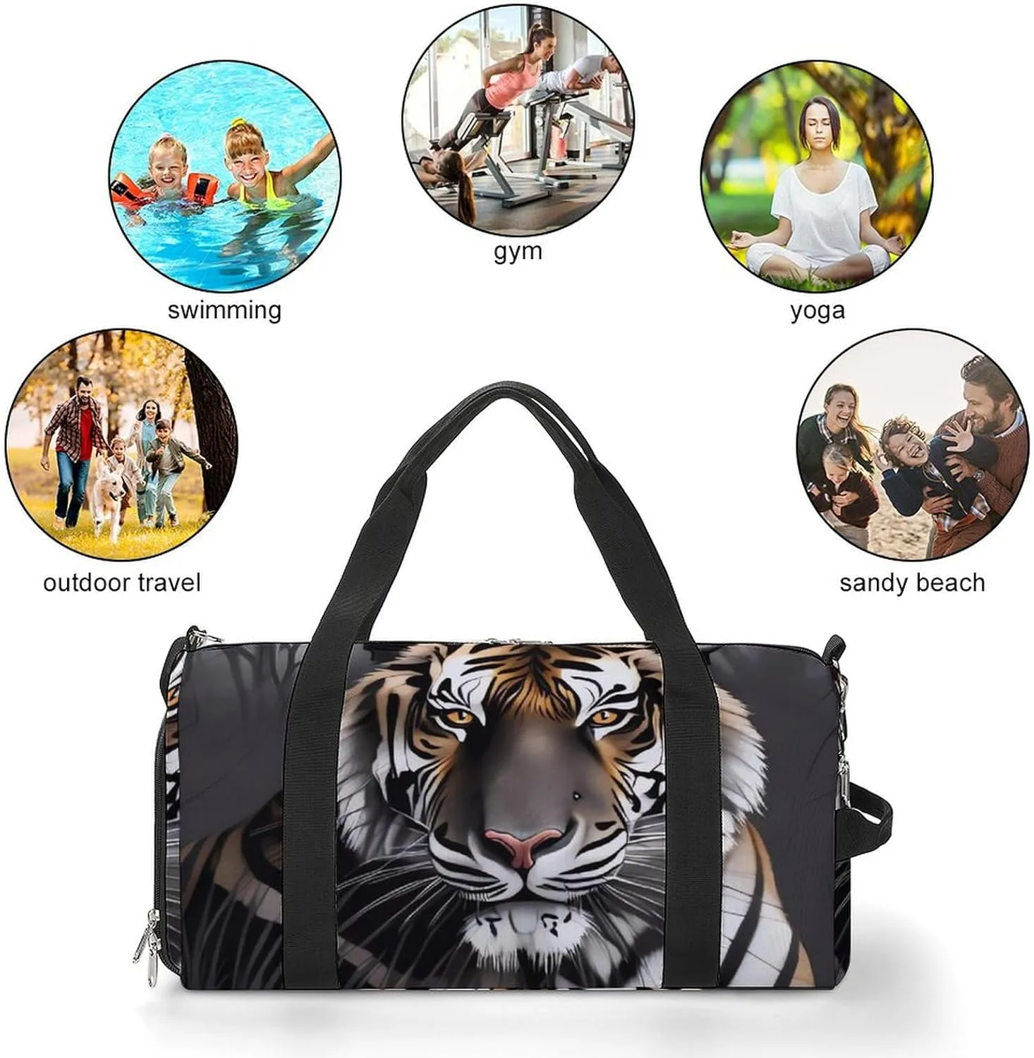 Gym Bag Tiger at Rest Duffel Bag for Men Women Travel Overnight Bag with Shoe Compartment Workout Bags
