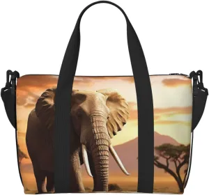 Gym Bag Walking Elephant1 Duffel Bag for Men Women Travel Overnight Bag with Shoe Compartment Workout Bags