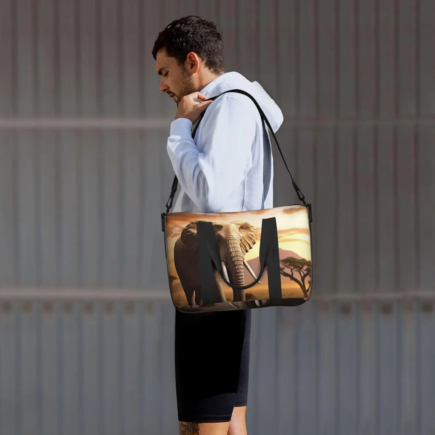 Gym Bag Walking Elephant1 Duffel Bag for Men Women Travel Overnight Bag with Shoe Compartment Workout Bags