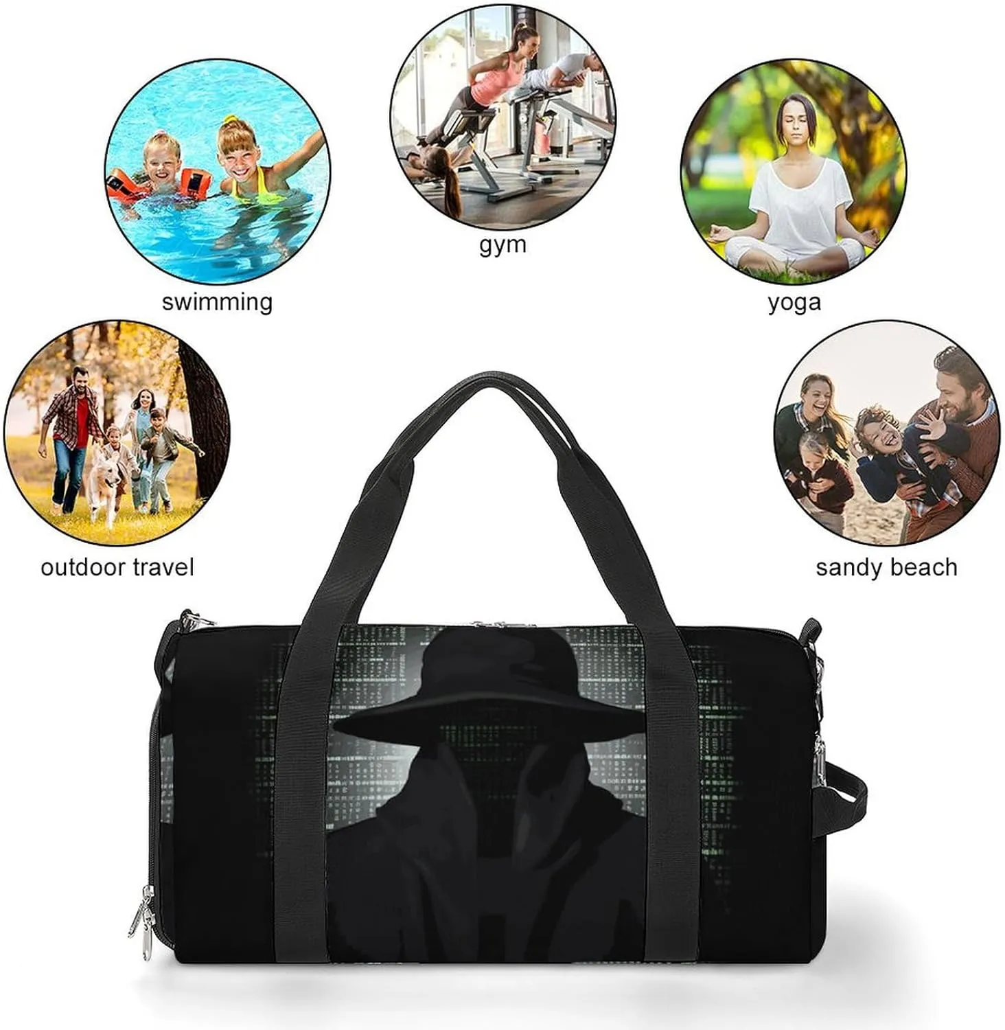 Gym Bags Small Black Hat Dark Side Hacker Duffel Bag Overnight Bag with Shoe Compartment Carryon Bag for Men Women