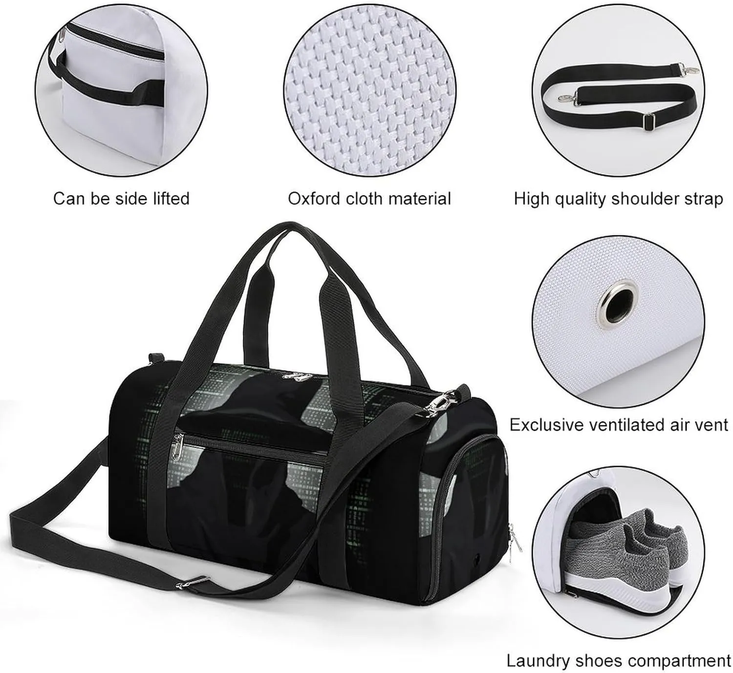 Gym Bags Small Black Hat Dark Side Hacker Duffel Bag Overnight Bag with Shoe Compartment Carryon Bag for Men Women