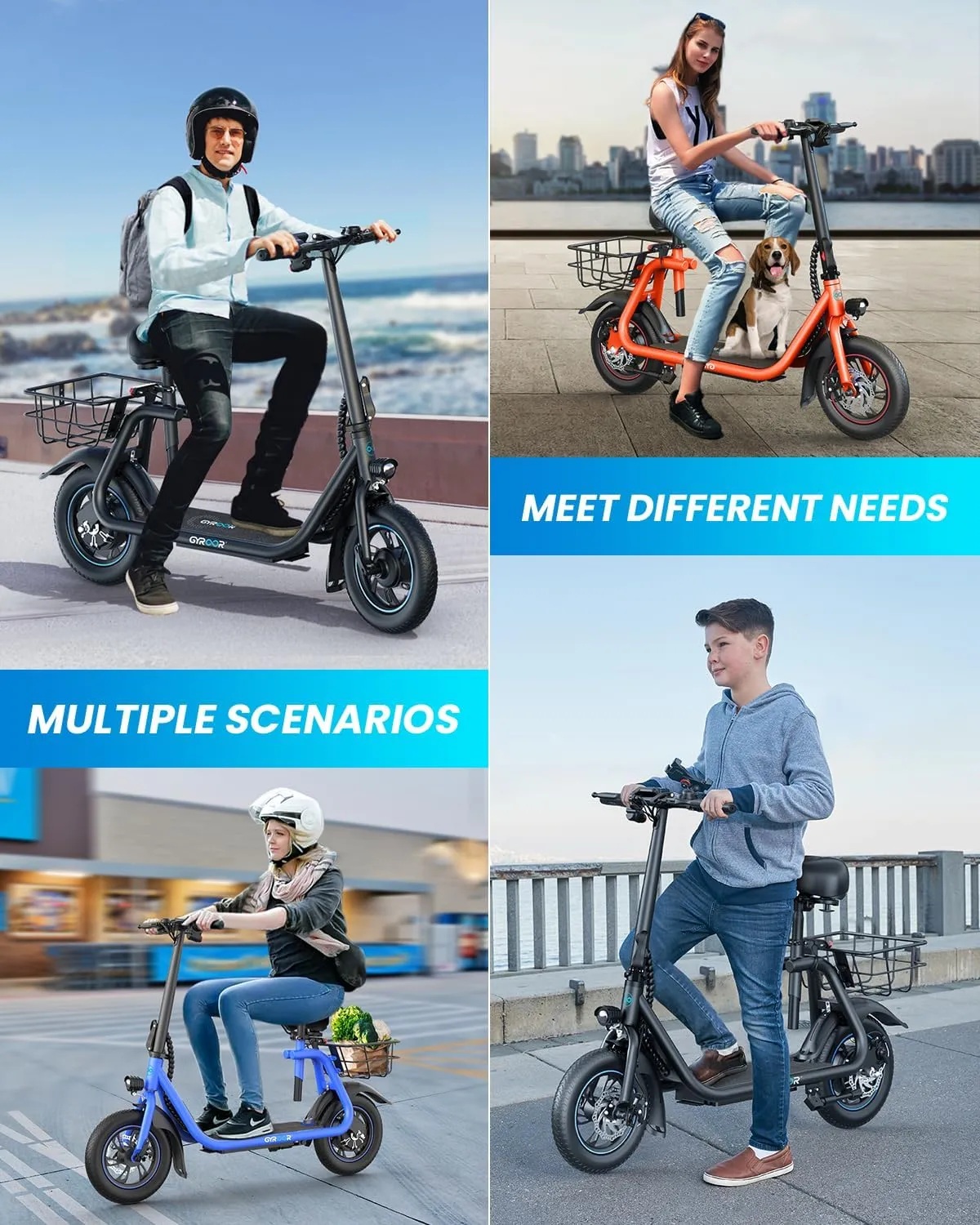 Gyroor Electric Scooter for Adults with Seat, 20/25 Miles Range 450W Motor up to 15.5/18.6 MPH Speed LCD Display, Electric Scooter with Basket