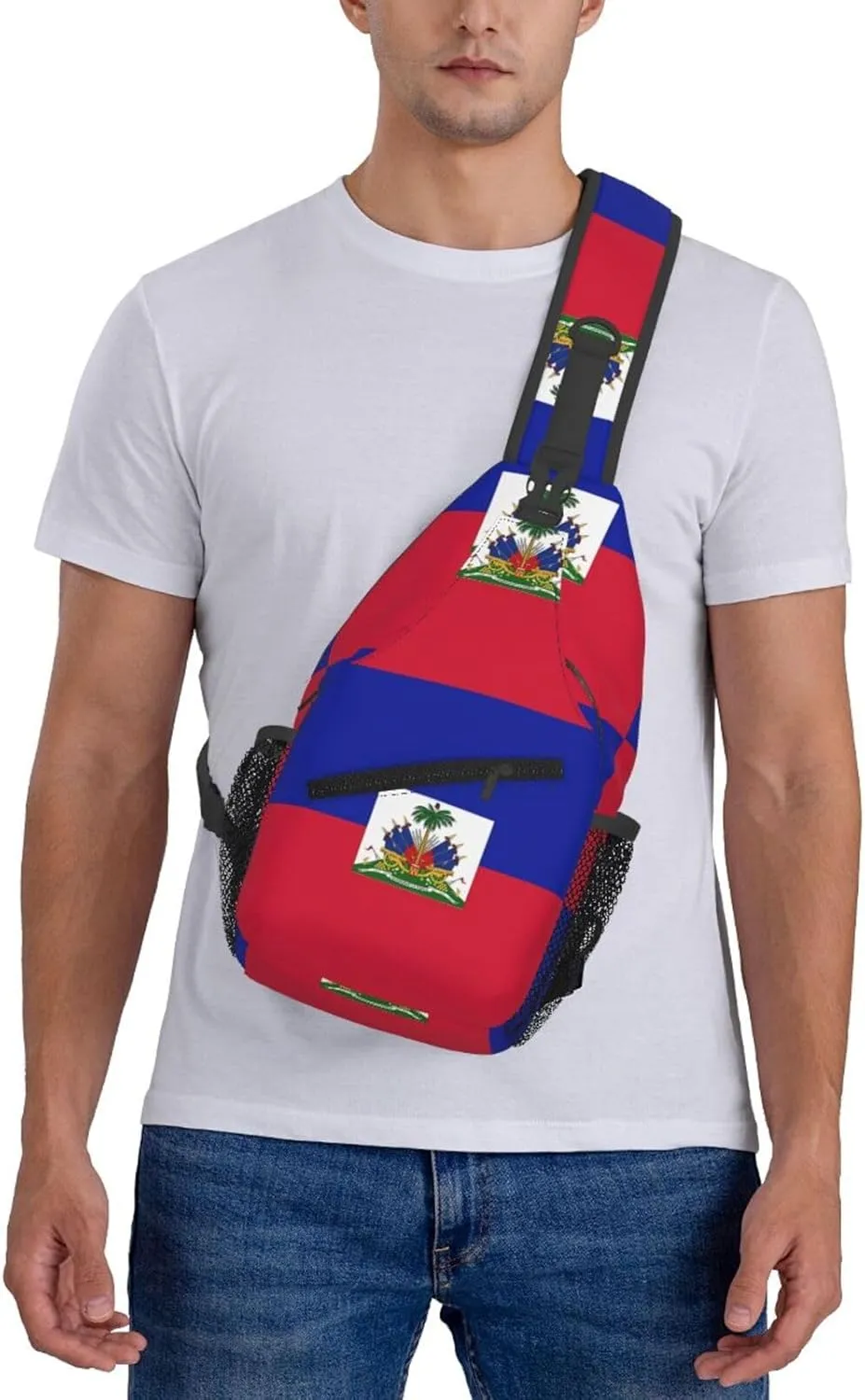 Haiti Haitian Flag Crossbody Bag Cross Chest Bag Adjustable Sling Backpack Sports Gym Shoulder Bags Travel Cycling Daypack Diagonally Casual Rucksack