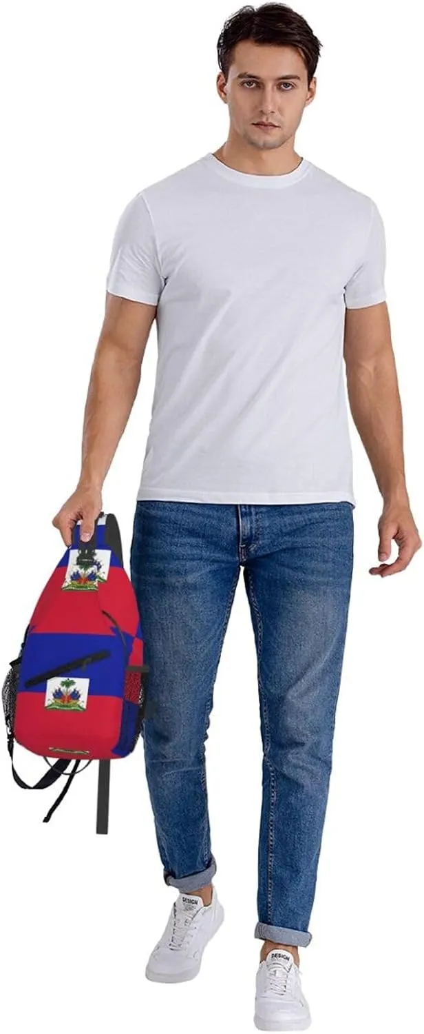 Haiti Haitian Flag Crossbody Bag Cross Chest Bag Adjustable Sling Backpack Sports Gym Shoulder Bags Travel Cycling Daypack Diagonally Casual Rucksack