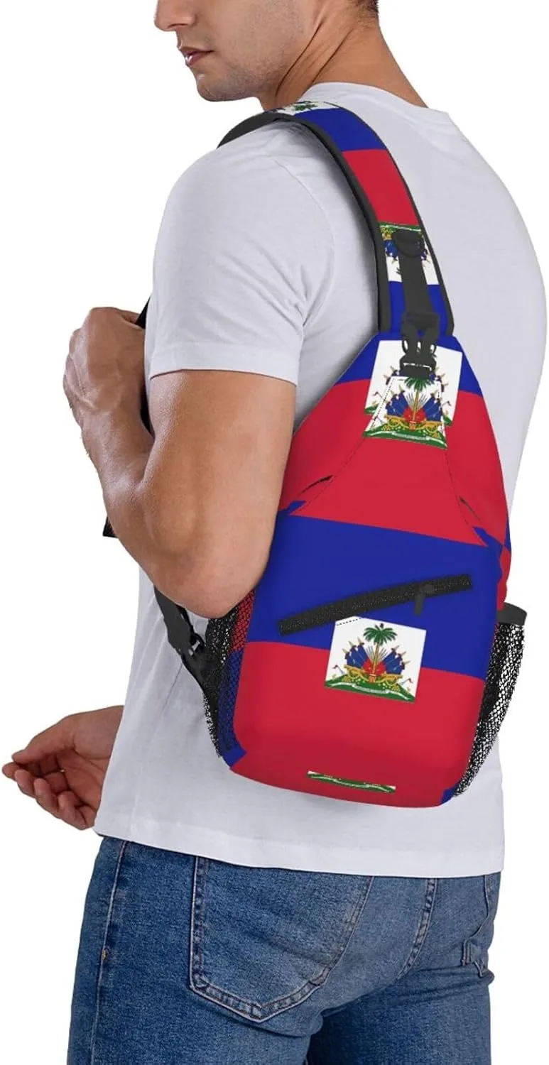 Haiti Haitian Flag Crossbody Bag Cross Chest Bag Adjustable Sling Backpack Sports Gym Shoulder Bags Travel Cycling Daypack Diagonally Casual Rucksack