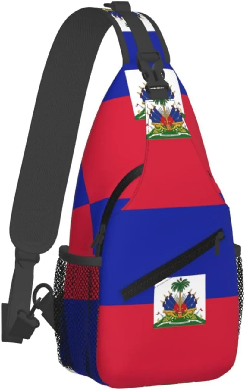 Haiti Haitian Flag Crossbody Bag Cross Chest Bag Adjustable Sling Backpack Sports Gym Shoulder Bags Travel Cycling Daypack Diagonally Casual Rucksack