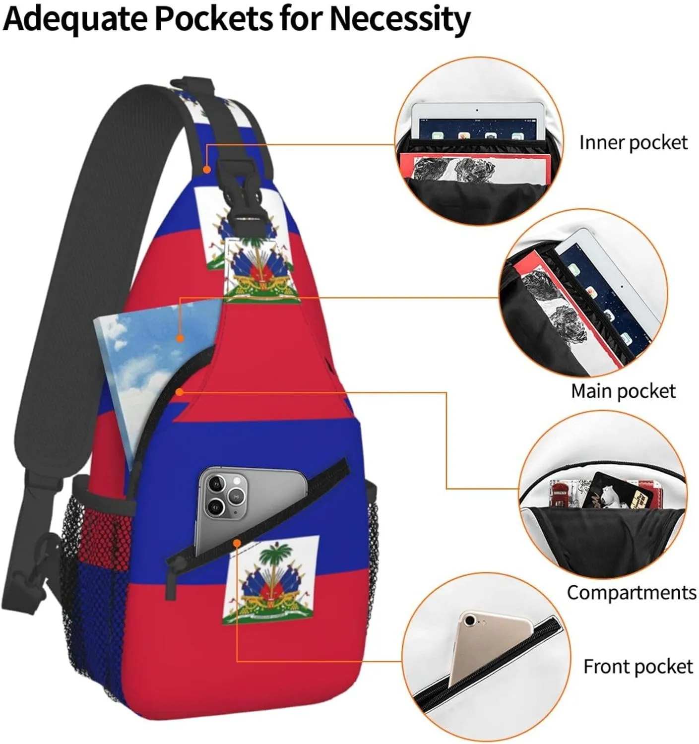 Haiti Haitian Flag Crossbody Bag Cross Chest Bag Adjustable Sling Backpack Sports Gym Shoulder Bags Travel Cycling Daypack Diagonally Casual Rucksack