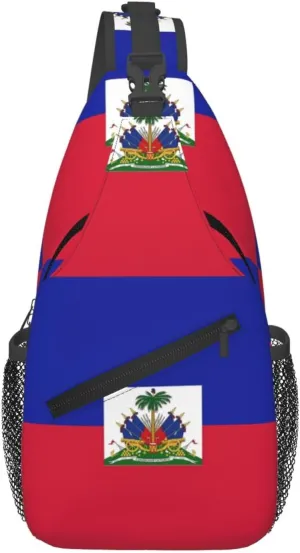 Haiti Haitian Flag Crossbody Bag Cross Chest Bag Adjustable Sling Backpack Sports Gym Shoulder Bags Travel Cycling Daypack Diagonally Casual Rucksack