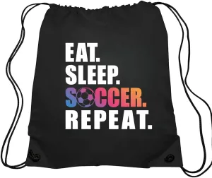 Haizct Eat Sleep Soccer Repeat Soccer Drawstring Bag for, Sport Player Gift, Soccer Player Gift, Unisex Drawstring Backpack Bag for Gym Shopping Sport Yoga Dance Rehearsal