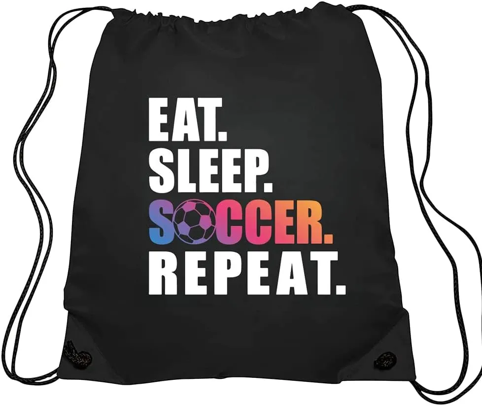 Haizct Eat Sleep Soccer Repeat Soccer Drawstring Bag for, Sport Player Gift, Soccer Player Gift, Unisex Drawstring Backpack Bag for Gym Shopping Sport Yoga Dance Rehearsal