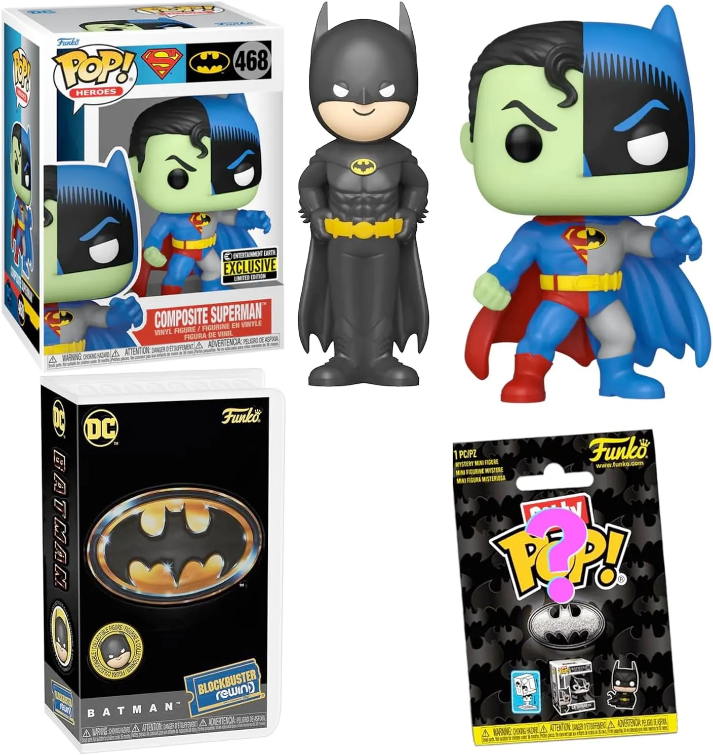 Half Man of Steel and Half Dark Knight Exclusive Figure Pop! Batman Superman Composite Bundled with DC Comics Retro Rewind   Bitty Blind Bag Character 3 Items