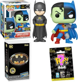 Half Man of Steel and Half Dark Knight Exclusive Figure Pop! Batman Superman Composite Bundled with DC Comics Retro Rewind   Bitty Blind Bag Character 3 Items