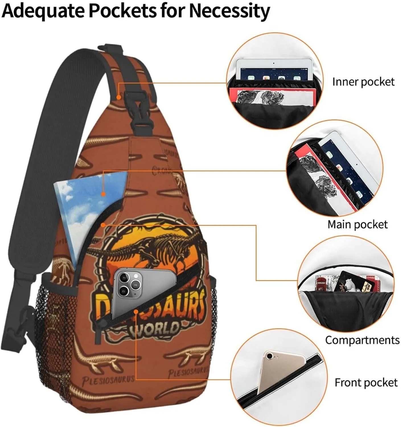 Halloween Gothic Bats Sling Bag Casual Chest Bags Adjustable Crossbody Bag Shoulder Backpack For Travel Hiking