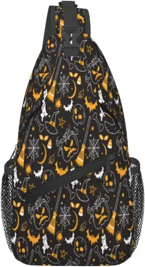 Halloween Gothic Bats Sling Bag Casual Chest Bags Adjustable Crossbody Bag Shoulder Backpack For Travel Hiking