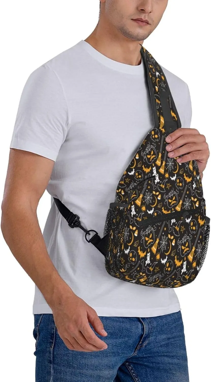 Halloween Gothic Bats Sling Bag Casual Chest Bags Adjustable Crossbody Bag Shoulder Backpack For Travel Hiking