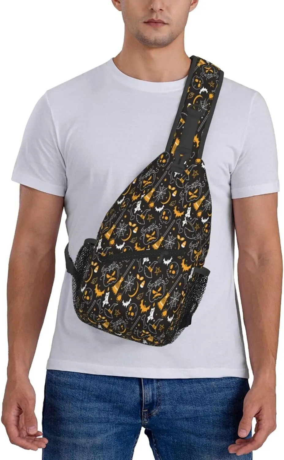 Halloween Gothic Bats Sling Bag Casual Chest Bags Adjustable Crossbody Bag Shoulder Backpack For Travel Hiking