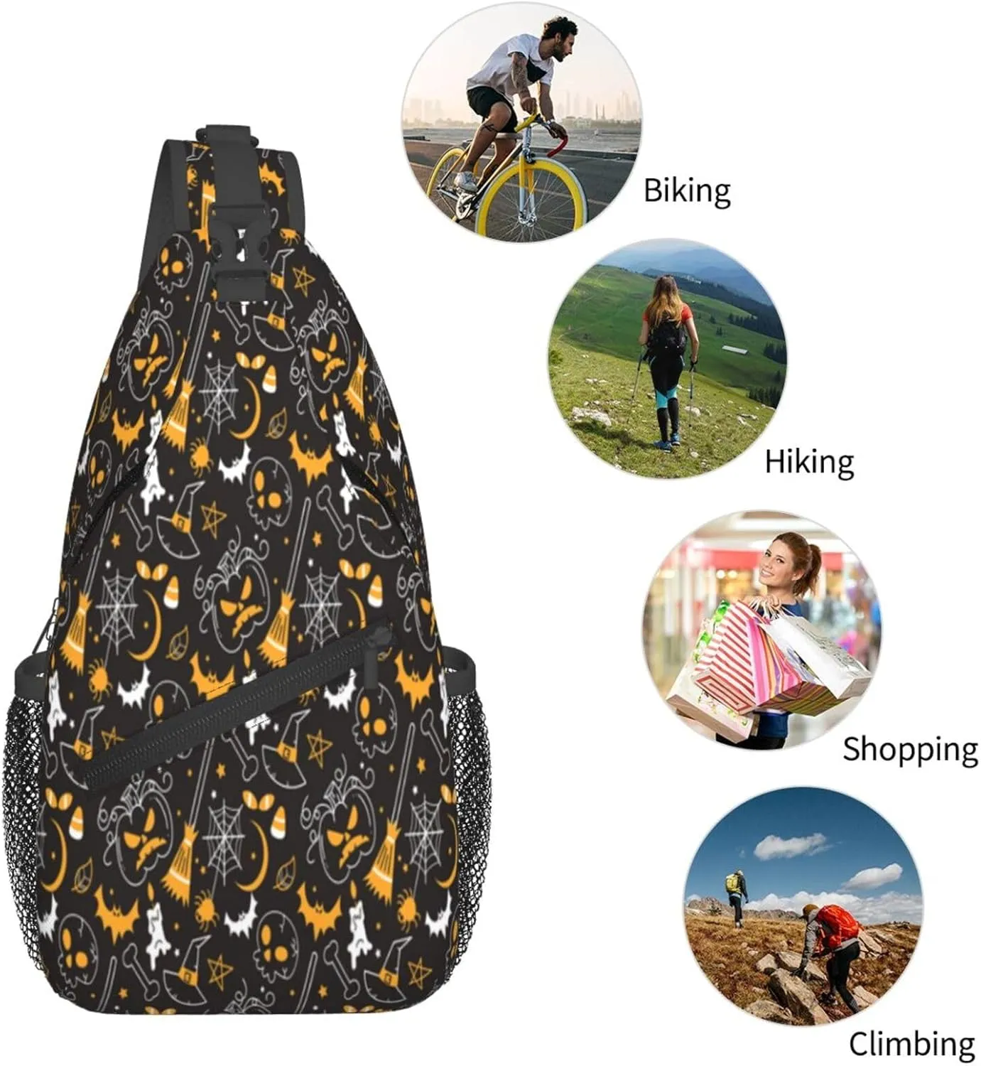 Halloween Gothic Bats Sling Bag Casual Chest Bags Adjustable Crossbody Bag Shoulder Backpack For Travel Hiking