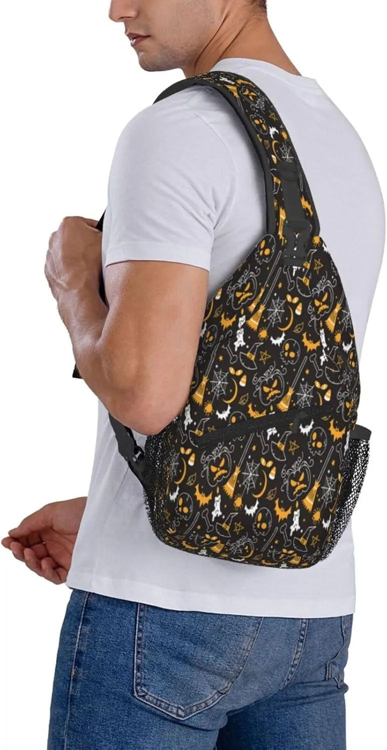 Halloween Gothic Bats Sling Bag Casual Chest Bags Adjustable Crossbody Bag Shoulder Backpack For Travel Hiking
