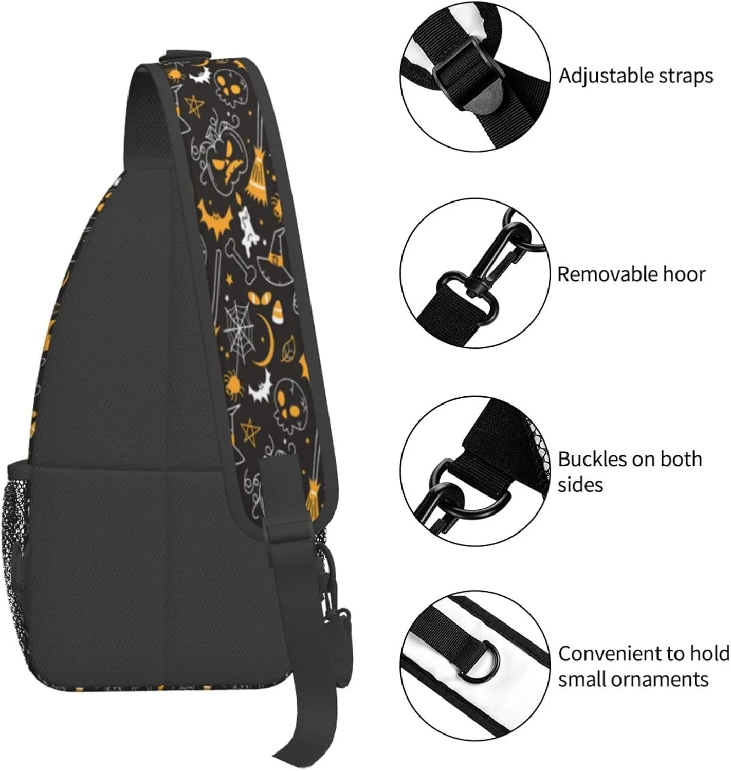 Halloween Gothic Bats Sling Bag Casual Chest Bags Adjustable Crossbody Bag Shoulder Backpack For Travel Hiking