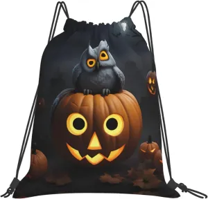 Halloween Owl Ghost Pumpkin 1 print Casual drawstring backpack fitness bag, fashionable, fit for sports travel and daily use