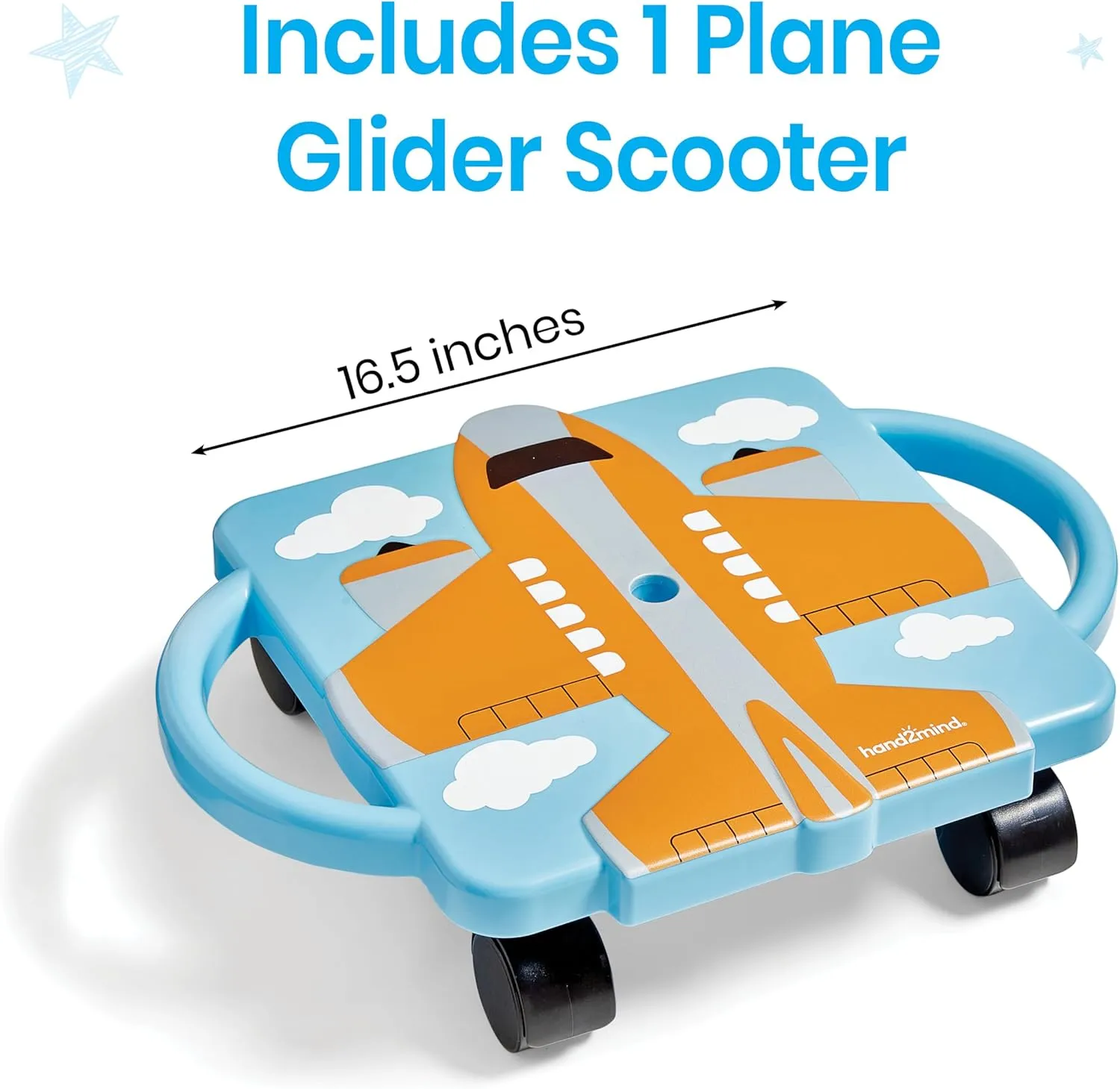 hand2mind Plane Glider Scooter Board, Floor Scooter Board, Gross Motor Toys, Kids Exercise & Physical Education Equipment, Playground Toys, Indoor Active Play, Toddler Outdoor Activities