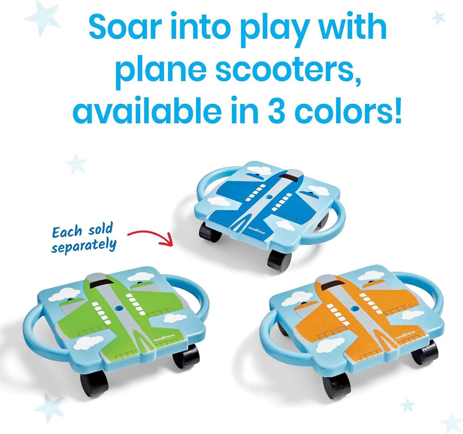 hand2mind Plane Glider Scooter Board, Floor Scooter Board, Gross Motor Toys, Kids Exercise & Physical Education Equipment, Playground Toys, Indoor Active Play, Toddler Outdoor Activities