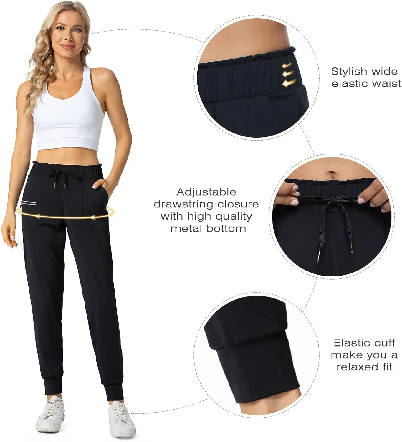 Haowind Joggers for Women with Pockets Elastic Waist Workout Sport Gym Pants Comfy Lounge Yoga Running Pants