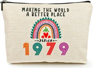 Happy 46th Birthday Gifts for Her Women Makeup Bag, Best 1979 Anniversary 46th Birthday Decorations, 46 Year old and Fabulous Gifts Ideas for Wife, Mom, Mothers Day, Christmas Cosmetic Travel Pouch