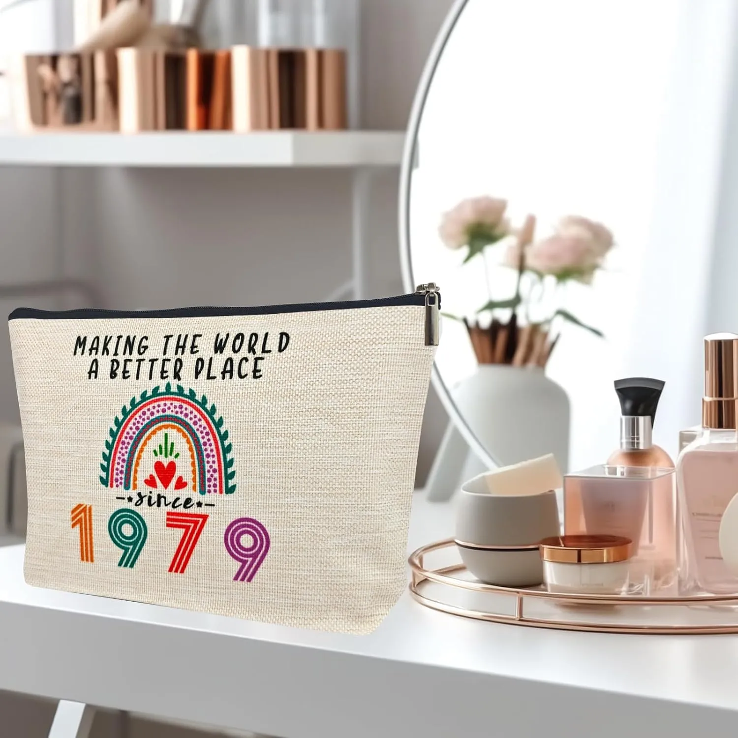 Happy 46th Birthday Gifts for Her Women Makeup Bag, Best 1979 Anniversary 46th Birthday Decorations, 46 Year old and Fabulous Gifts Ideas for Wife, Mom, Mothers Day, Christmas Cosmetic Travel Pouch