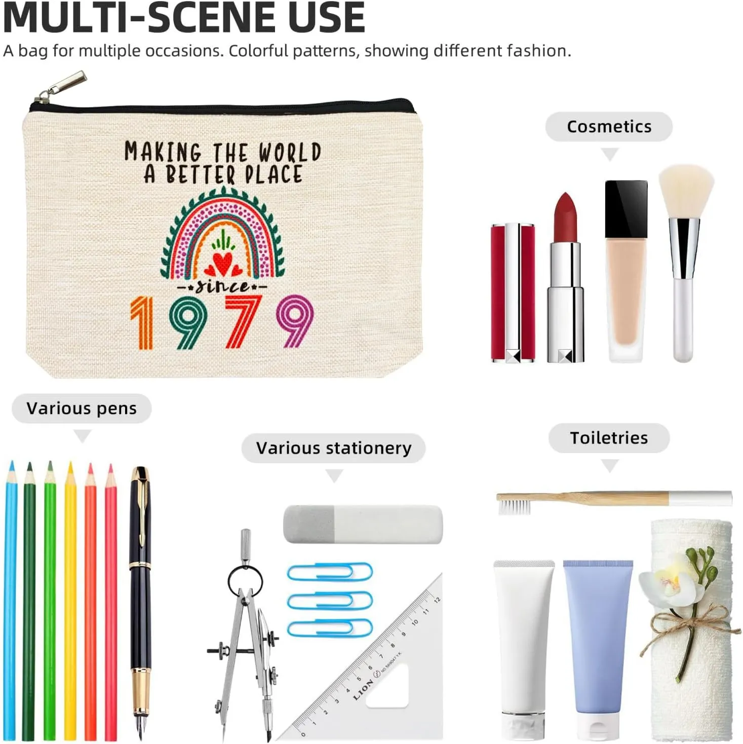 Happy 46th Birthday Gifts for Her Women Makeup Bag, Best 1979 Anniversary 46th Birthday Decorations, 46 Year old and Fabulous Gifts Ideas for Wife, Mom, Mothers Day, Christmas Cosmetic Travel Pouch