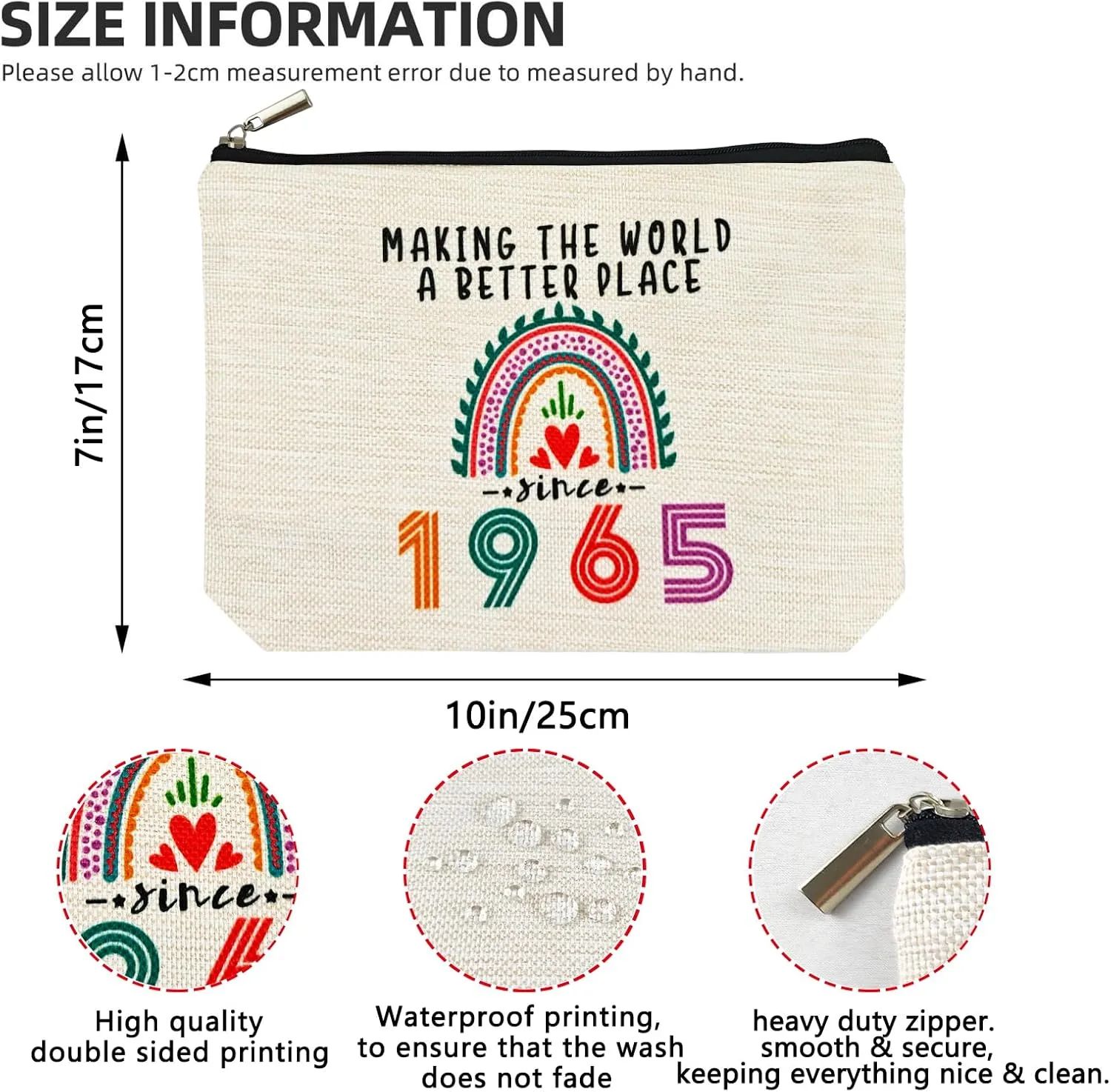 Happy 60th Birthday Gifts for Her Women Makeup Bag, Best 1965 Anniversary 60th Birthday Decorations, 60 Year old and Fabulous Gifts Ideas for Wife, Mom, Mothers Day, Christmas Cosmetic Travel Pouch