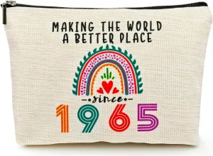 Happy 60th Birthday Gifts for Her Women Makeup Bag, Best 1965 Anniversary 60th Birthday Decorations, 60 Year old and Fabulous Gifts Ideas for Wife, Mom, Mothers Day, Christmas Cosmetic Travel Pouch