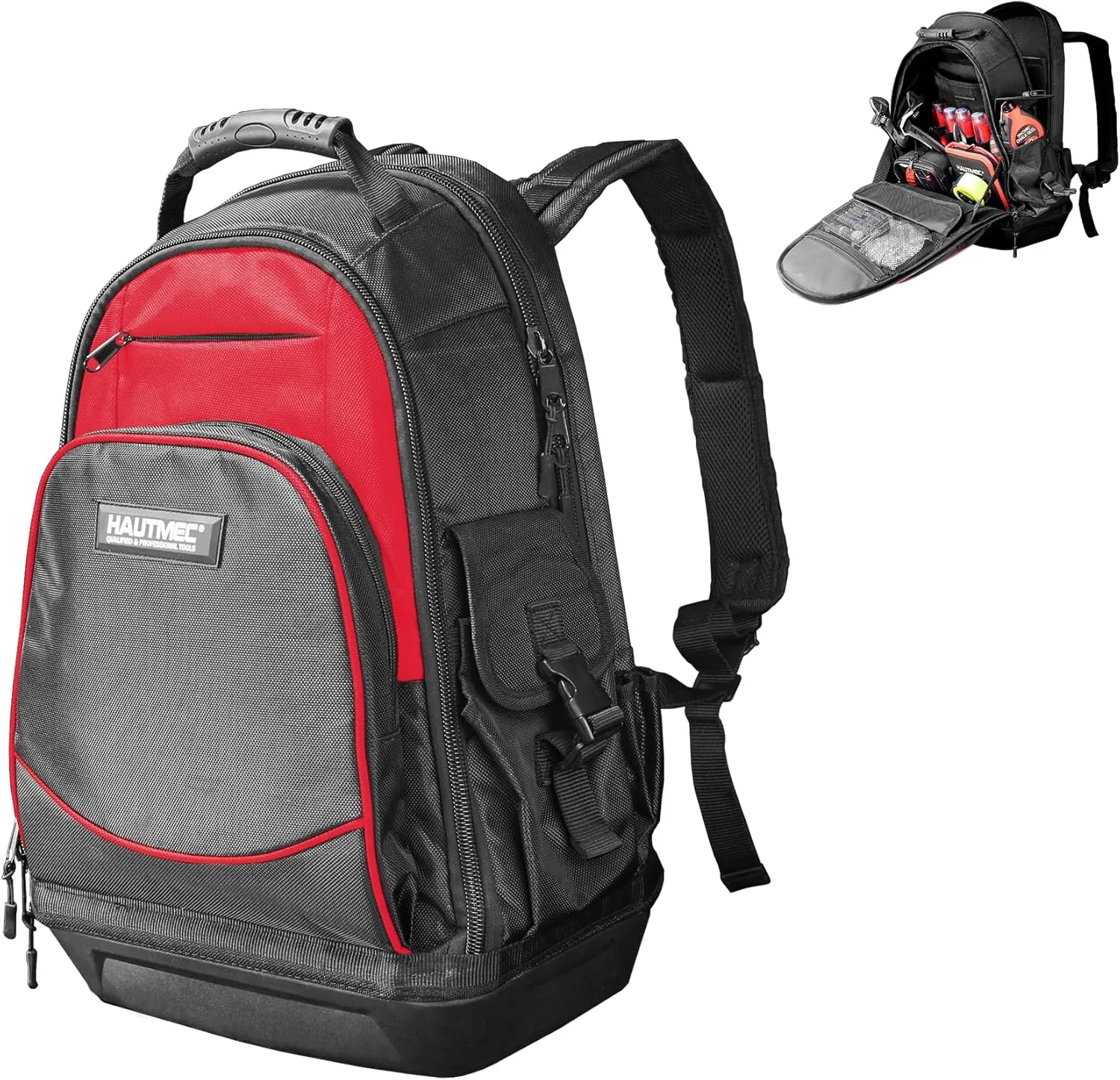 HAUTMEC Heavy-Duty Tool Backpack, 1680D Pro Backpack Tool Bag with Padded Laptop Compartment, 22 Pockets & Molded Waterproof Base for Electricians, Contractors, and Technicians – HT0285
