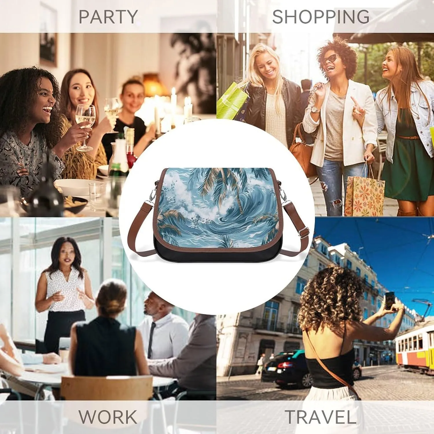 Hawaii Women's Purse Adjustable Shoulder Strap Crossbody Bag Magic Buckle Large-Capacity Handbag