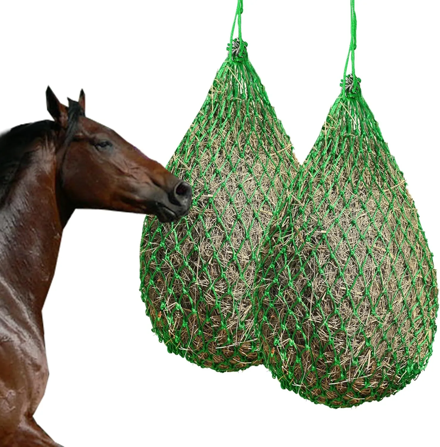 Hay Net for Horses, 2 Pcs Slow Hay Bags for Horse 40 Inch Green Net Hay Feeder Bag for Goat Sheep