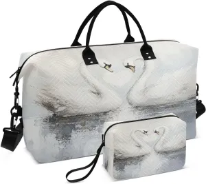 Heart Swan Painting Sports Gym Bag for Women Men Travel Duffel Bag Weekend Overnight Carry on Bag with Toiletry Bag Training Handbag for Swimming Yoga Workout Plane Hospital