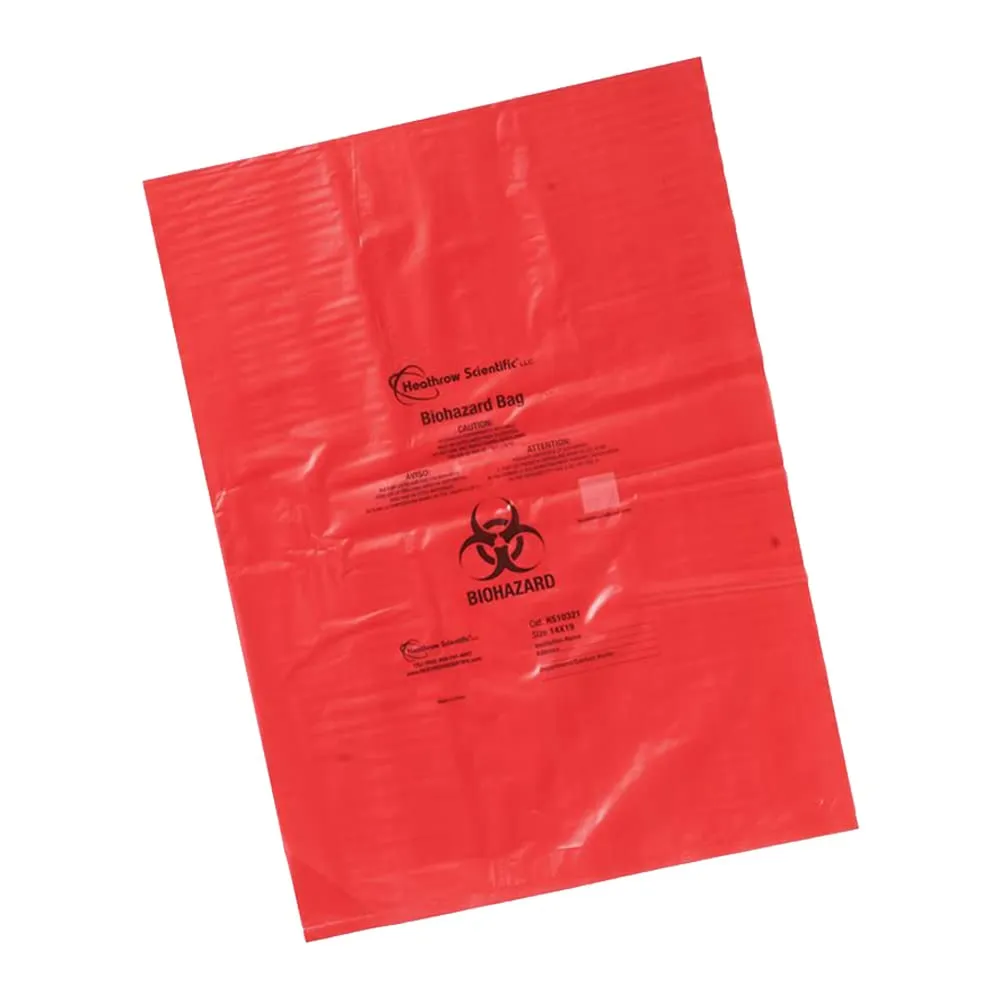 Heathrow Scientific HS10322 Biohazard Disposable Bag, 19" x 23", Red