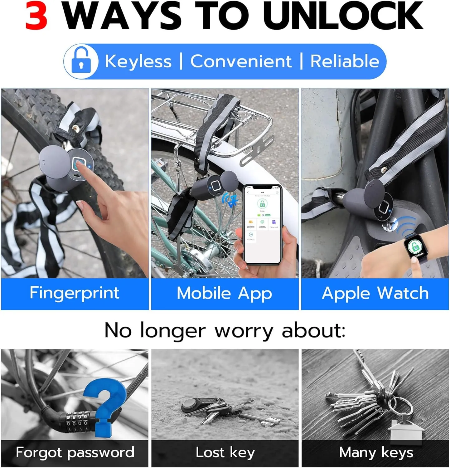 Heavy Duty Anti Theft Chain Lock, Anweller 3.3FT Long Keyless Fingerprint Bluetooth Electronic Digital Lock for Bike Scooter Outdoor Fence Gate, Electric Scooter Bike Accessories for Adults - Gray
