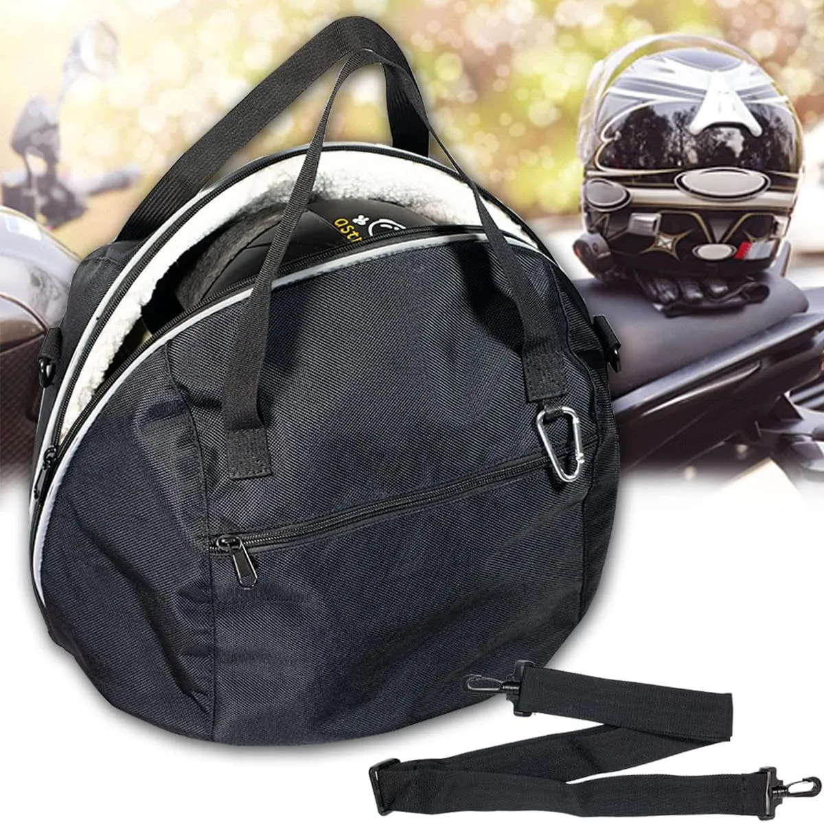 Helmet Bag,Motorcycle Helmet Storage Bag,Lightweight MX Helmet Bag Water-resistant 1680D Oxford with Strap, Reflective Strip (Black)