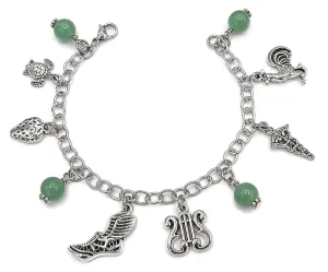 Hermes Charm Bracelet - Greek Mythology Jewelry - Messenger God Bracelet - Pagan, Wiccan (8 IN)