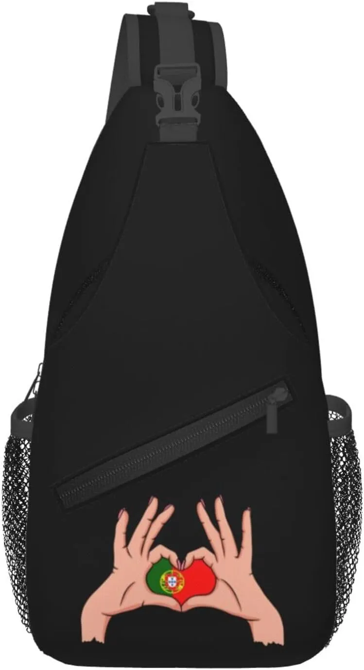 Holding Love In Your Hands Flag Of Portugal Crossbody Bags For Women Men Chest Backpack Gym Shoulder Bag Travel Outdoor Sports Casual Crossbody Bags