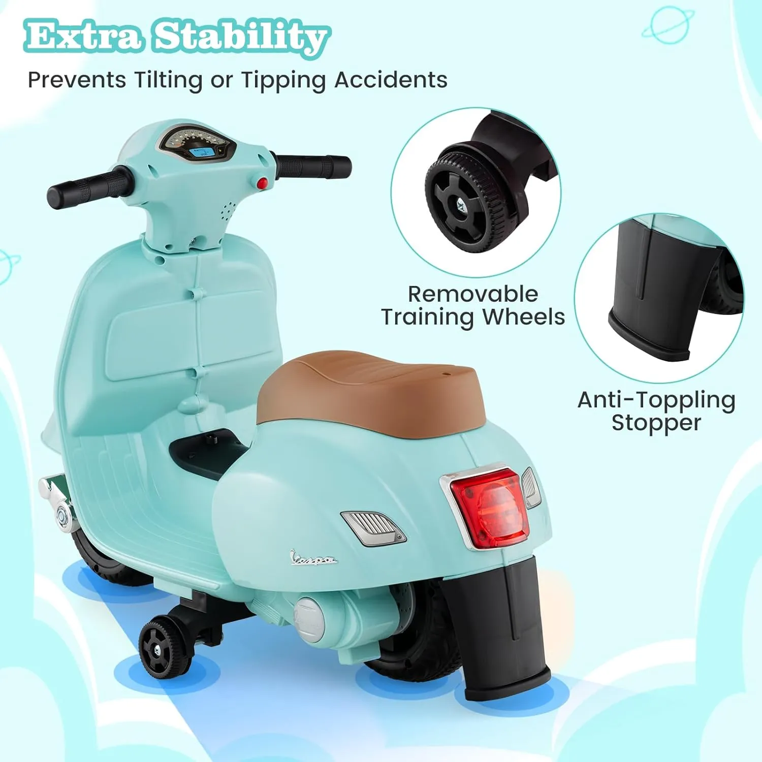 HONEY JOY Kids Motorcycle, Electric Vespa Scooter with Training Wheels, Headlight, Horn, One-Button Start, 6V Battery Powered Toddler Motorcycle, Ride On Toy, Gift for Boys Girls (Green)