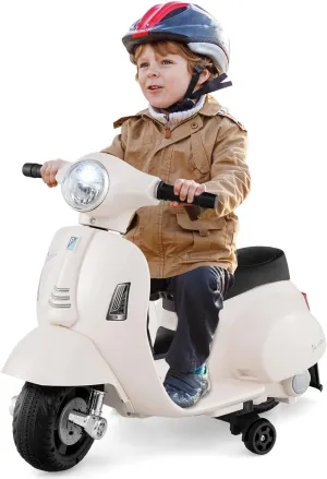 HONEY JOY Kids Motorcycle, Electric Vespa Scooter with Training Wheels, Headlight, Horn, One-Button Start, 6V Battery Powered Toddler Motorcycle, Ride On Toy, Gift for Boys Girls (White)