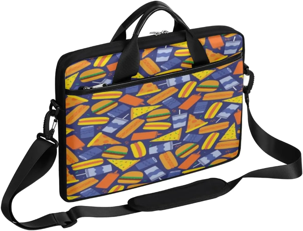 Hot Dog Burger Pizza Laptop Shoulder Bag for Men Women Slim Briefcase Messenger Bag Waterproof 14 Inch 15 Inch Laptop Bag Carrying Case Fit 14-15.6 Inch Notebook Computer Tablet