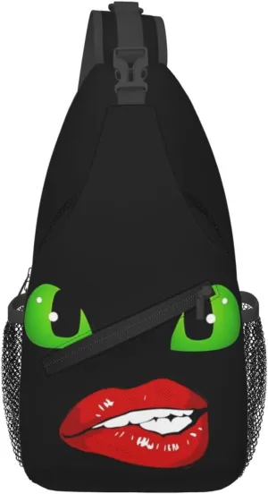 Hot Red Biting Lips Crossbody Bag Cross Chest Bag Adjustable Sling Backpack Sports Gym Shoulder Bags Travel Cycling Daypack Diagonally Casual Rucksack